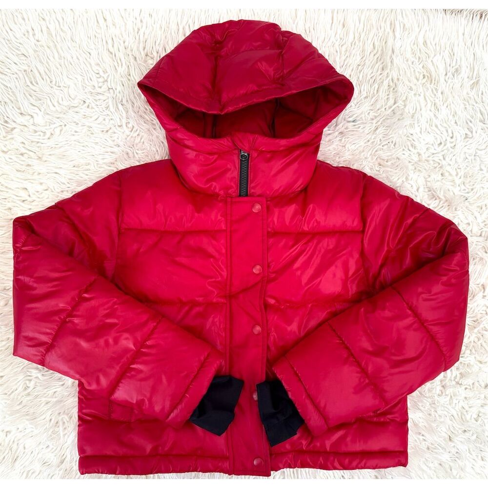 Sugar & Jade Girls Red Shiny Hooded Puffer Jacket Size 10 Winter Coat Warm Cute